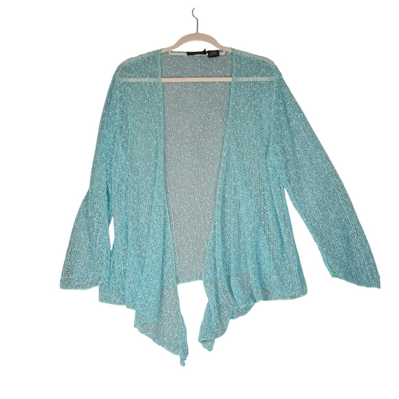 Frazzle Sheer Cardigan Sweater Womens Medium Green Open Knit Lightweight Beachy - Picture 1 of 10